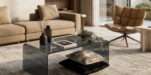 Mesas de cristal curvado: elegancia y diseño moderno para tu salón