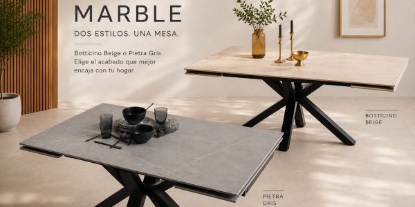 Mesa Marble: la mesa de comedor extensible porcelánica disponible en Botticino Beige y Pietra Gris
